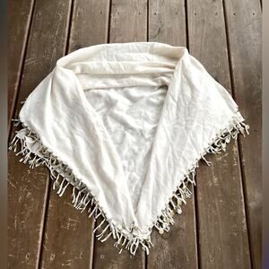 NWT Bajra Ivory Cashmere Silk Blend Fringe Long  Emelised Scarf